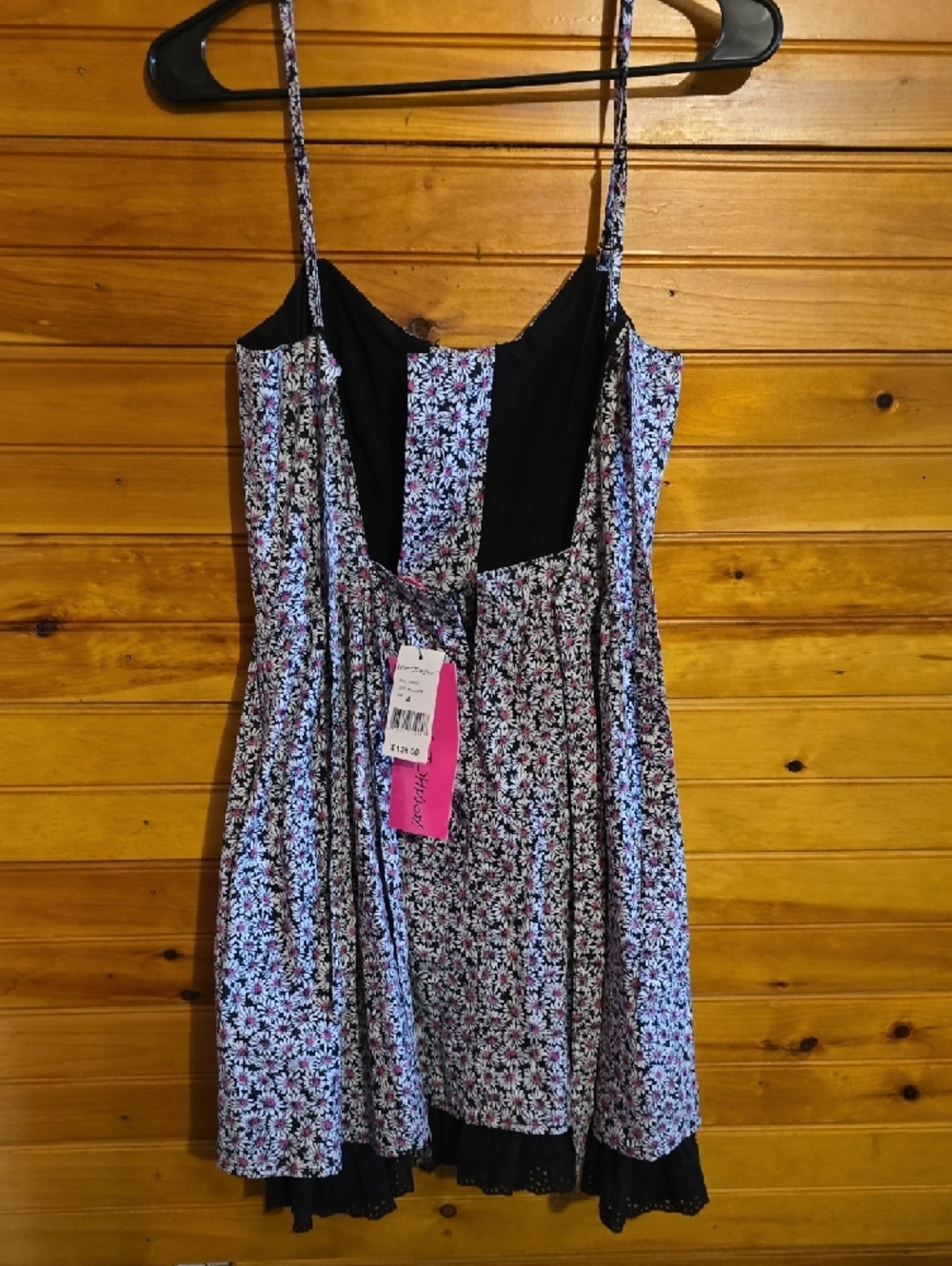 Betsey Johnson Black Daisy Print Dress with Pink Accents - Picture 5 of 14